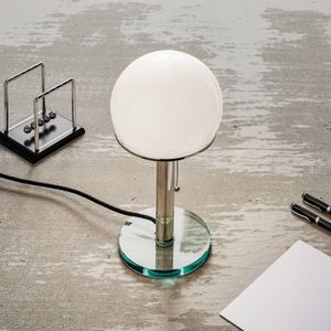 TECNOLUMEN Wagenfeld-tafellamp, glazen voet, metalen staander