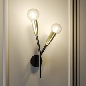 Lucande Carlea wandlamp, 2-lamps zwart-messing