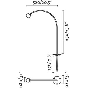 FARO BARCELONA Cuca LED grondspies lamp, zwart, roestvrij staal/glas, hoogte 65 cm