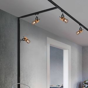 Trio Lighting Railspot Tosh DUOline, mat zwart/hout