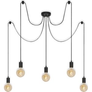 Briloner Bulbo hanglamp, zwart staal, 5-lamps uitvoering