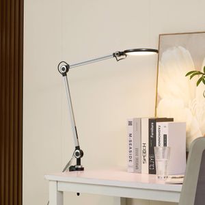 Lindby klemlamp Nyxaris, grijs, metaal, CCT, 52 cm