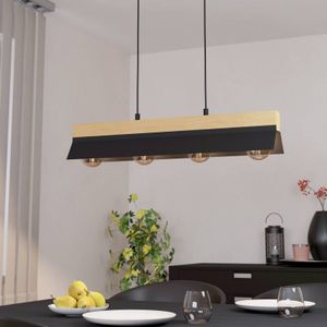 EGLO Hanglamp Tarrafo zwart, Natur hout, 4-lamps