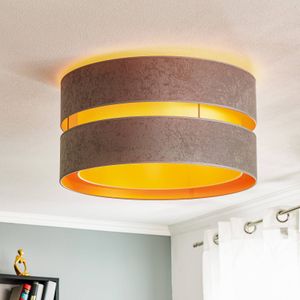 Duolla Plafondlamp Duo van textiel, grijs/goud, Ø60cm