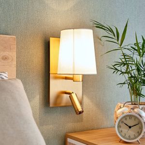 Lindby - Wandlamp - 1licht - stof, metaal - H: 30.8 cm - wit, oud-messing
