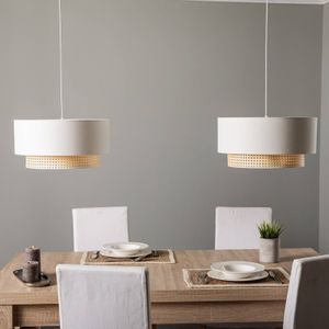 Duolla Hanglamp Boho, 2-lamps, textiel, crème-wit/rotan