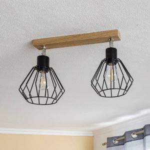 Envostar Vento plafondlamp zwart/eiken 2-lamps