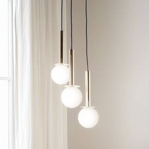 SIGMA Hanglamp Daisy, 3-lamps, goud/wit/zwart, glas