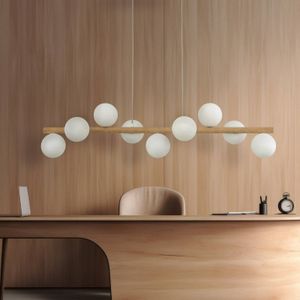 TK Lighting Hanglamp Estera, opaalglas, hout, 9-lamps