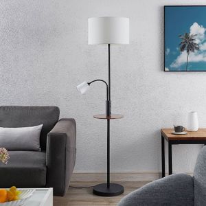 Vloerlamp Lindby Aovan, zwart, plank, USB-aansluiting