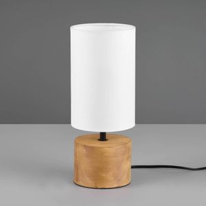 Reality Leuchten Tafellamp Woody, hout/textiel, cilinder, wit