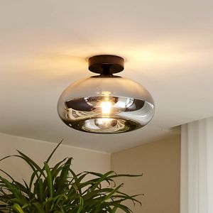 Lindby plafondlamp Zehra, Ø 28 cm, rookgrijs, glas