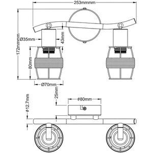 NOWA GmbH Plafondspot Malik, zwart/rotan, 2-lamps