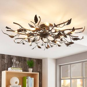 Plafondlamp Yos Lindby, dimbaar, zwart, Slaapkamer, metaal, Florentijns, plafondlamp
