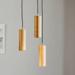 Spot-Light Hanglamp Pipe, eikenhout, 3-lamps, rond, Ø 30 cm, GU10