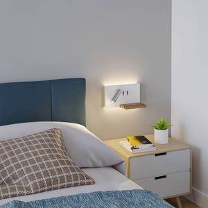 Lucande LED wandlamp Kimo, wit/nikkel, aluminium, USB, plankje