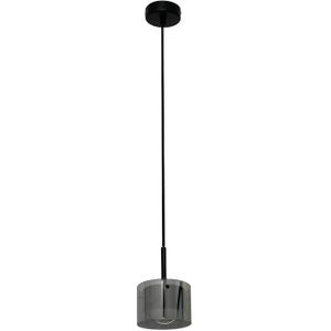 Lindby Rilea hanglamp, zwart, rookglas, lens, 3000K