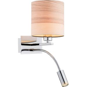 Argon Wandlamp Harry, rond, chroom/hout licht