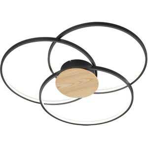 Trio Lighting LED plafondlamp Sedona met houtdetail mat zwart