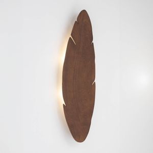 Envostar wandlamp Lehti, bladvorm, walnoot, 69 x 24 cm