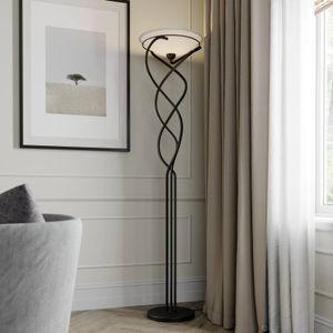 Lindby Lilou uplighter vloerlamp, glasschaal, antiek bruin