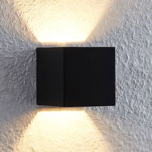 Lindby - LED wandlamp - 1licht - beton - H: 8 cm - zwart - Inclusief lichtbron