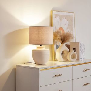 Lindby tafellamp Thalassia, beige, Ø 30 cm, keramiek