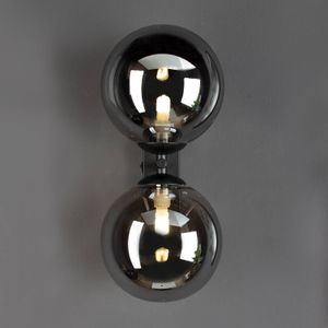 Eco-Light Wandlamp Neptun 2-lamps zwart met rookglasbol
