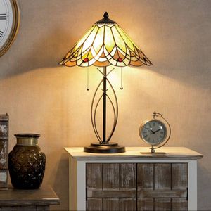 Clayre&Eef Tafellamp 5186 met amberkleurige glazen kap