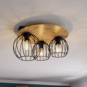 SIGMA Plafondlamp Malin, houten kap rond, 3-lamps