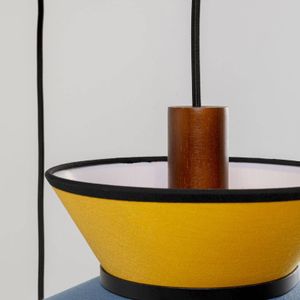 Kare hanglamp Riva, meerkleurig, textiel, hout, 5-lamps