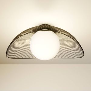 Lindby Fabronia plafondlamp, zwart/wit, glas, globe, E27