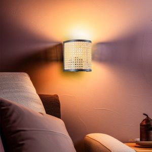 Lindby wandlamp Yaelle, 20 cm hoog, rotan, zwart, E27
