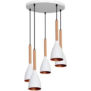 Euluna Hanglamp Muza 5-lamps rond wit/goud/hout licht