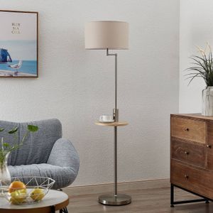 Lindby vloerlamp Zinia, nikkelkleurig, plank, USB-aansluiting