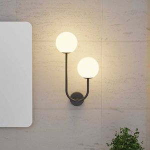Forlight wandlamp Sfera Double, zwart, glas, breedte 23 cm