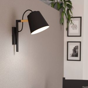 EGLO Wandlamp Lacey, 1-lamp, zwart, houtdetail
