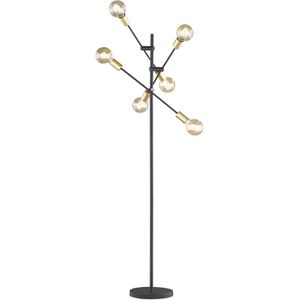 Trio Lighting Vloerlamp Cross in trendy zwart-goud ontwerp