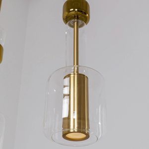 Kare Candy Bar hanglamp, goudkleurig, staal, glas, 3-lamps.