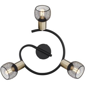 Globo Plafondlamp Fiastra, zwart/oudmessing 3-lamps