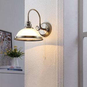 Lindby - wandlamp - 1licht - glas, metaal - H: 24 cm - E27 - wit, klassiek messing