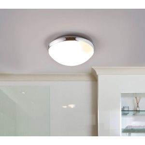 Lindby - Plafondlamp badkamer - 1licht - polycarbonaat, metaal - H: 10.5 cm - E27 - opaalwit, chroom