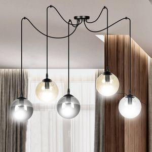 EMIBIG LIGHTING Glassy hanglamp 5-lamps, glas grafiet/amber/helder