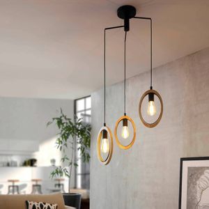 EGLO Hanglamp Basildon, houtdetails 3-lamps rondel