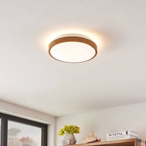 Lindby Mendosa LED plafondlamp, hout-optiek, rond