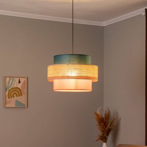 TK Lighting Hanglamp Trio, jute kap, petrol/natuurbruin/oranje Ø 50cm