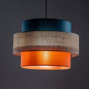 TK Lighting Hanglamp Trio, jute kap, petrol/natuurbruin/oranje Ø 50cm