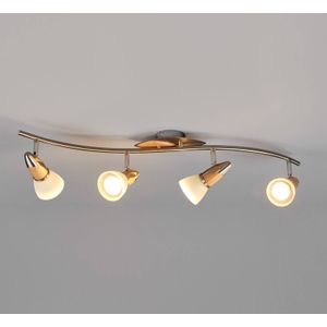 Lindby plafondlamp Marena, 4-lamps, glas, hout, 83 cm lang