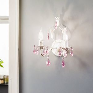ONLI Wandlamp Kate, 2-lamps, wit, rosé kristallen