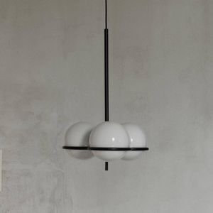 ferm LIVING Era kroonluchter, zwart, glas, ijzer, Ø 48 cm